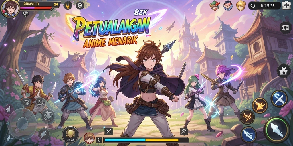 Screenshot gameplay 8ZK menunjukkan pertarungan karakter anime yang seru.