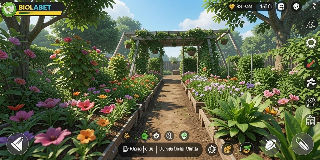 Tangkapan layar gameplay BIOLABET dengan kebun yang subur.