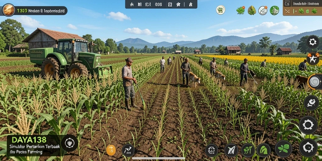 Screenshot utama DAYA138 menampilkan petani di ladang hijau yang subur.