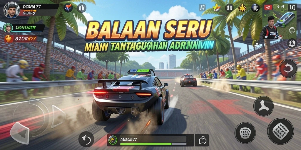 Screenshot utama DORA77 menampilkan aksi balapan yang mendebarkan.