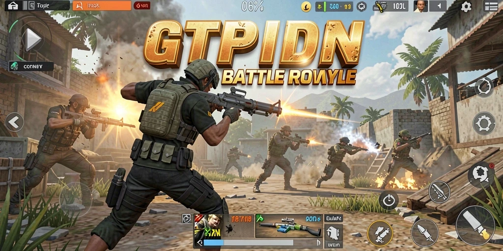 Screenshot utama GTPIDN dengan aksi gameplay Battle Royale yang mendebarkan.