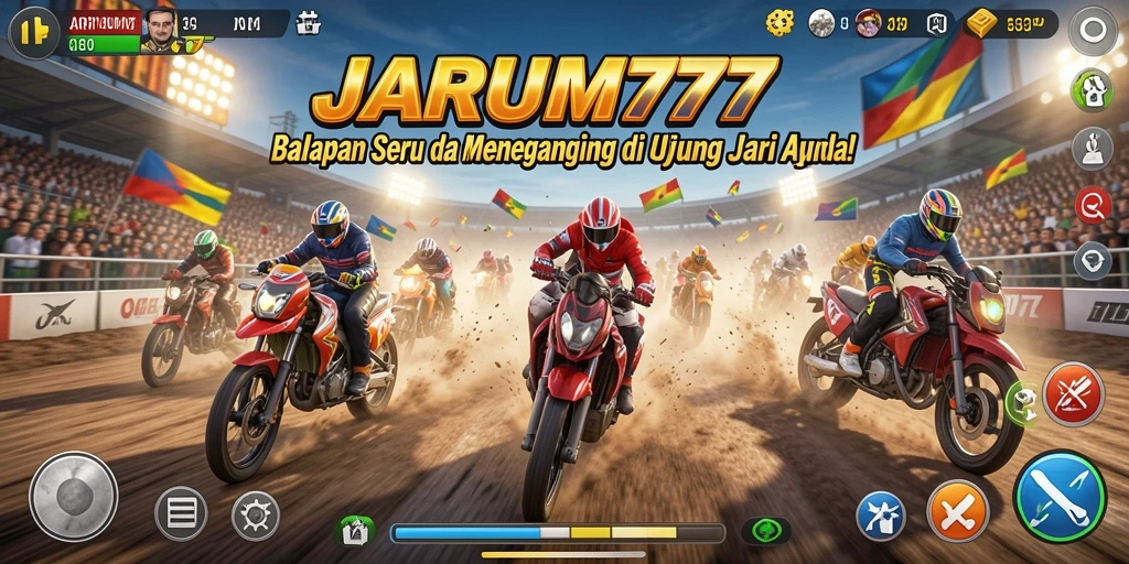 Tampilan gameplay balapan seru JARUM77 dengan grafik menakjubkan.