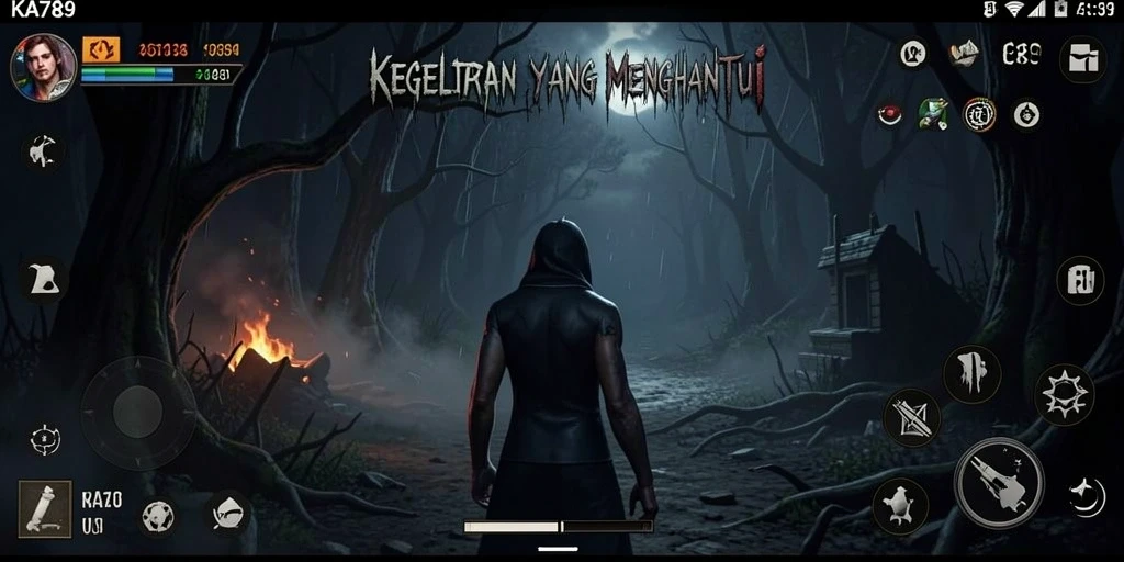 Screenshot KA789 menampilkan kegelapan mencekam dan suasana menakutkan.