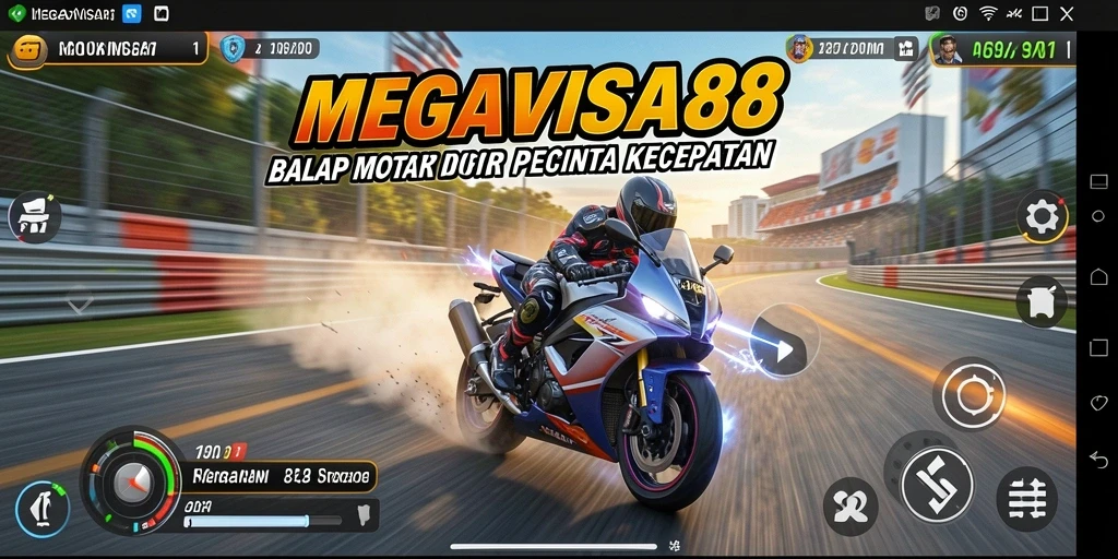Tangkapan layar gameplay <strong>MEGAVISA88</strong> menampilkan aksi balap motor yang mendebarkan.