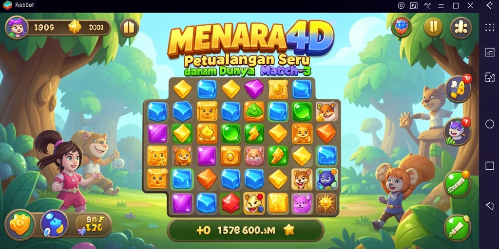 Tampilkan gameplay seru dari MENARA4D saat mencocokkan permata.