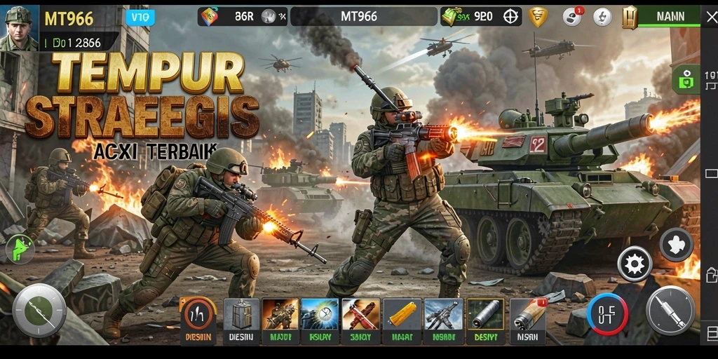 Tampilan gameplay dinamis dan memukau dari MT966 saat pertempuran intens.