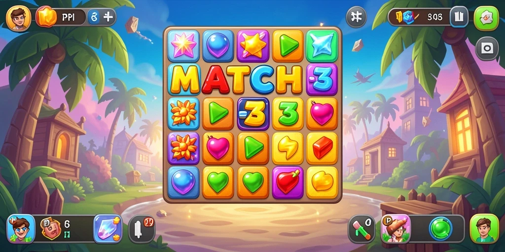 Screenshot gameplay PP123 menunjukkan momen seru permainan Match-3.