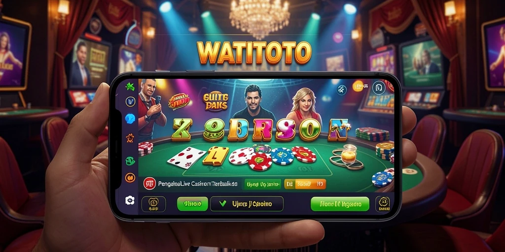 Screenshot gameplay WATITOTO menampilkan dealer langsung dan pemain yang berinteraksi.